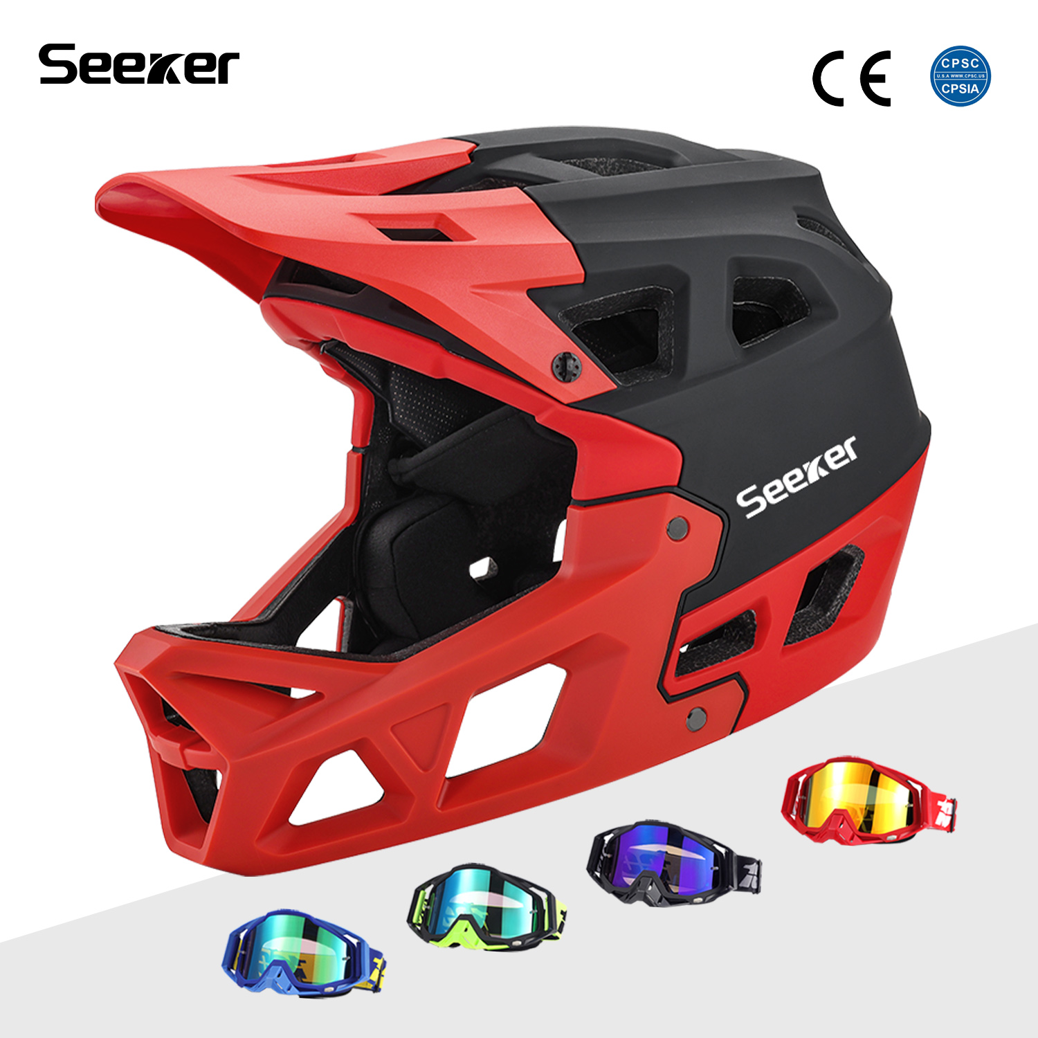 Mountain Biking Full Face Helmet - Seeker Fahrrad Offroad Vollvisier-Helm Leichtgewichtig Komfortabel