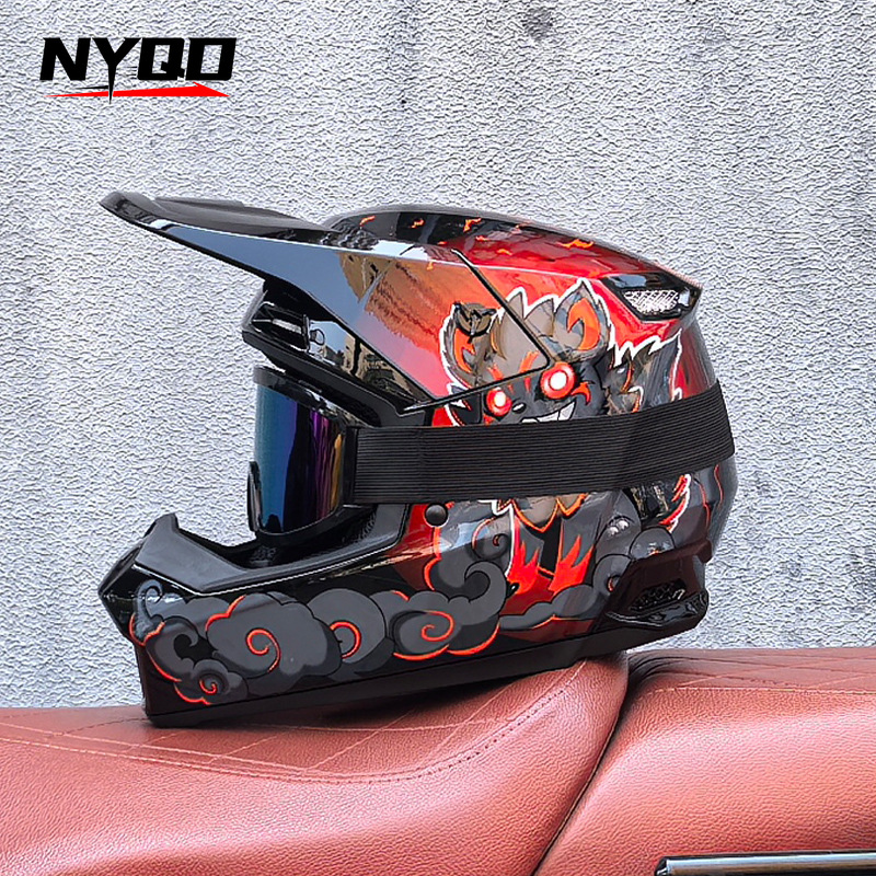 Mountain Biking Full Face Helmet - Orz Dreiteiliger Offroad-Helm Downhill Woodroad Mountainbike