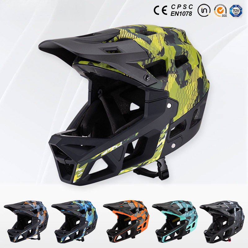 Mountain Biking Races - Neuer Erwachsenen-Mountainbike-Helm mit Vollgesichtsschutz, Tarnmuster, Offroad-Downhill-Rennhelm,