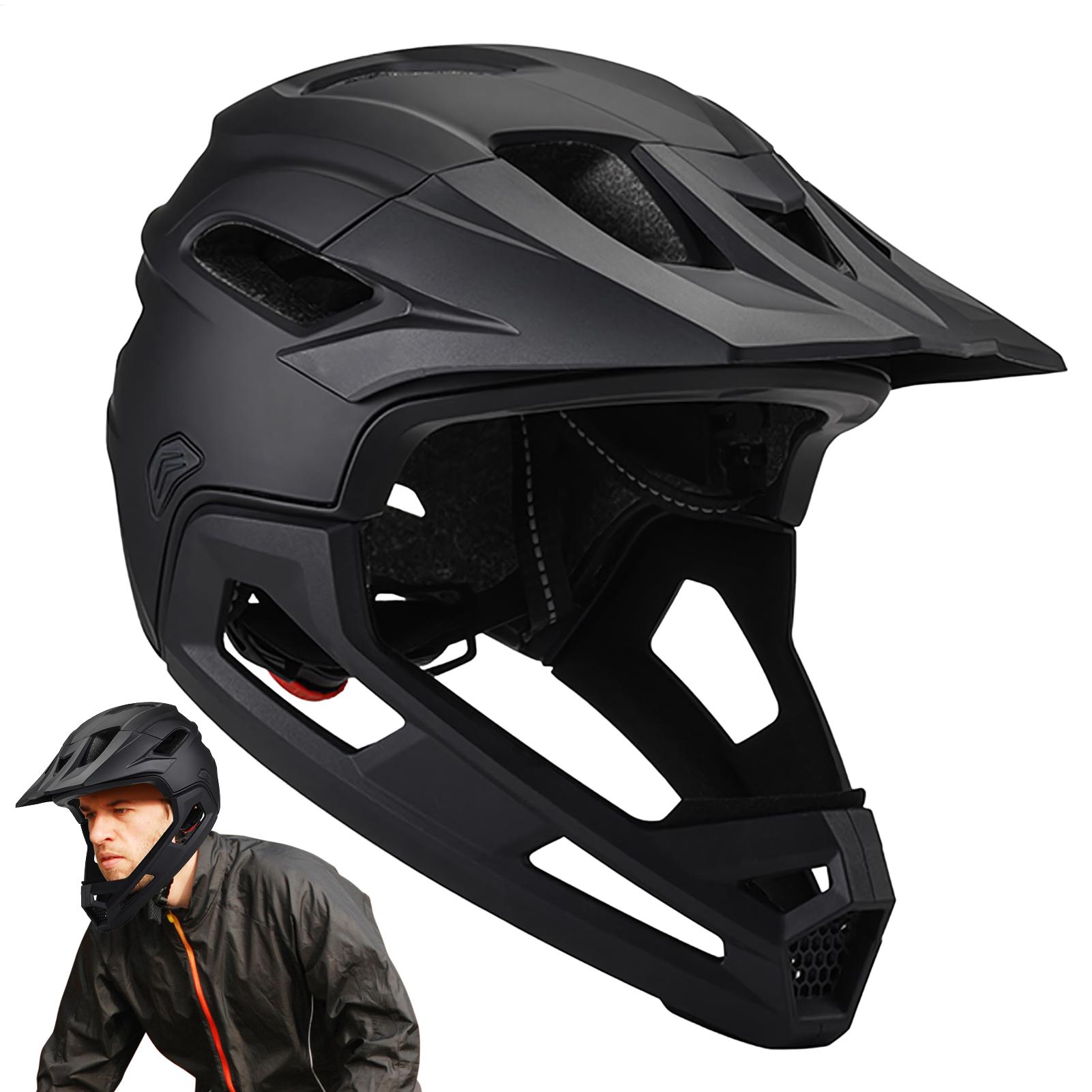 Mountain Biking Full Face Helmet - Multisport Erwachsenen-MTB-Helm Fahrrad Vollgesichts-Schutzhelm Abnehmbarer Einteiliger